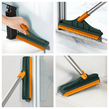 2 in 1 V-Shaped Cleaning Brush Mop – Rotating Floor Scrub Brush with Wiper for Bathroom, Tiles & Windows