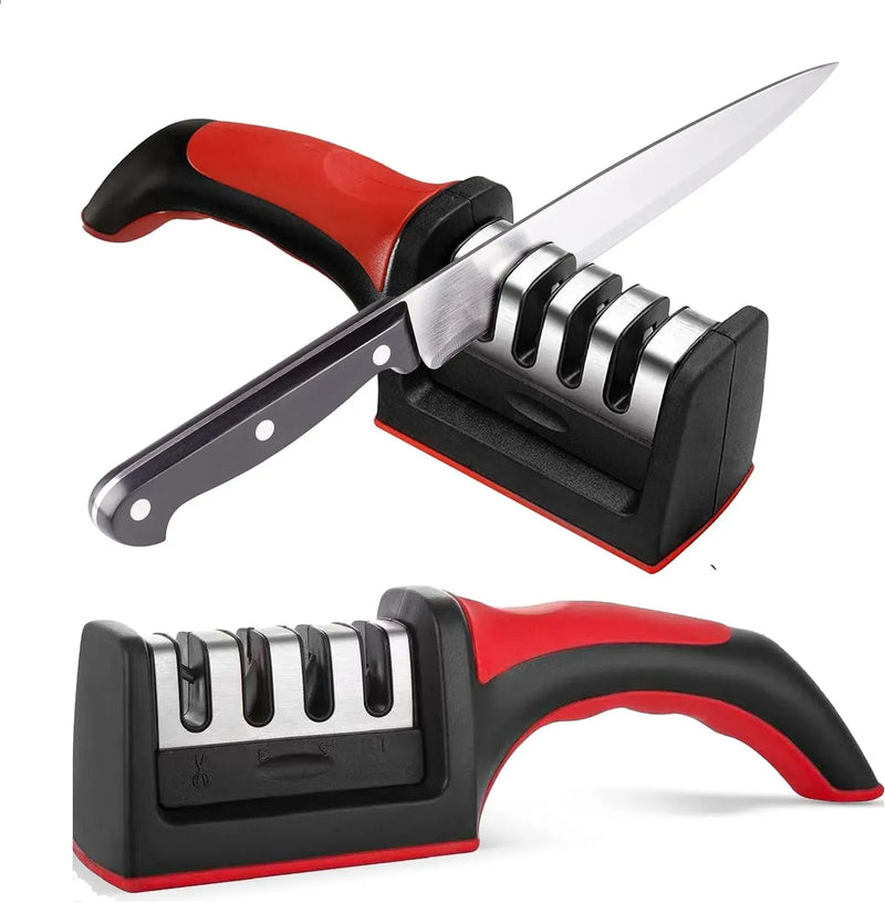 4 in 1 Adjustable Kitchen Knife Sharpener – Manual Professional Blade & Scissor Sharpening Tool – Multi Function Knife Sharpening System for Home Use