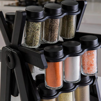 8 PCS Rotating Spice Rack Set with Glass Jars