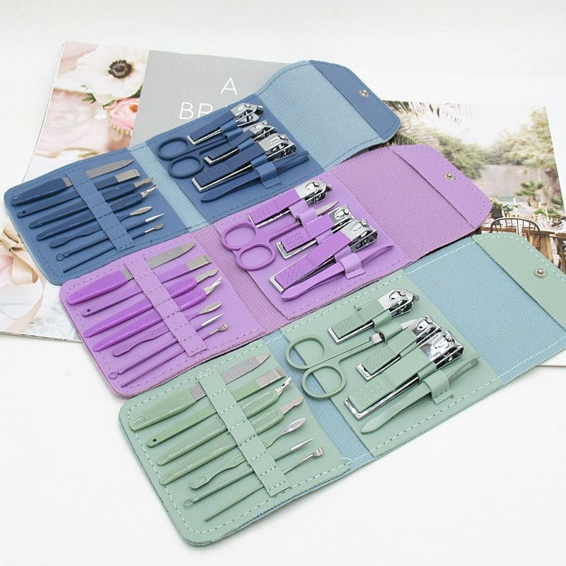 16 PCS Professional Manicure Set Full Function Kit Stainless Steel Pedicure Sets With Leather Portable Case Idea Gift
