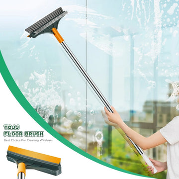 2 in 1 V-Shaped Cleaning Brush Mop – Rotating Floor Scrub Brush with Wiper for Bathroom, Tiles & Windows
