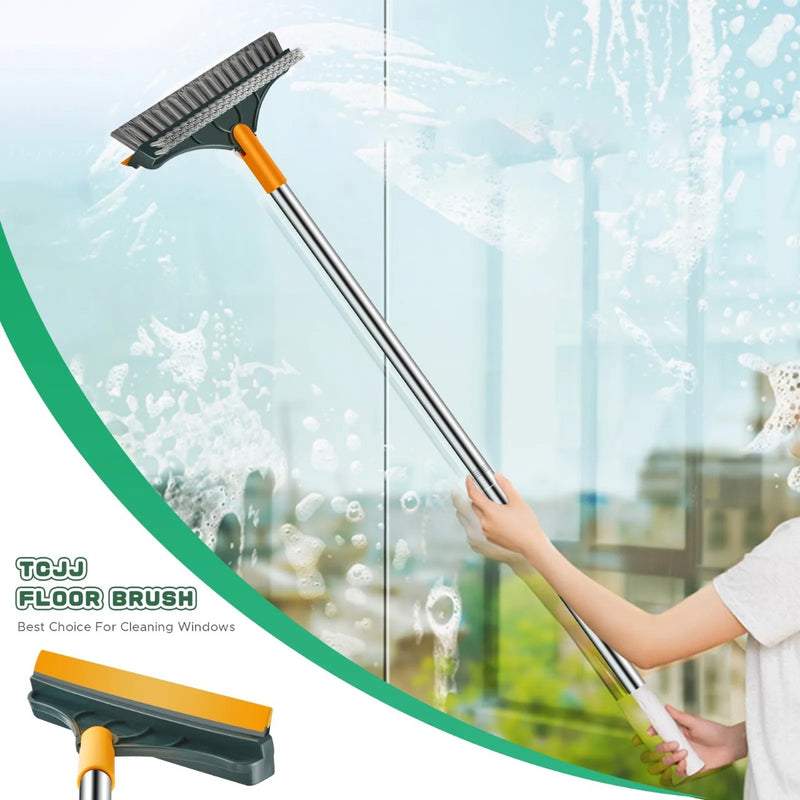2 in 1 V-Shaped Cleaning Brush Mop – Rotating Floor Scrub Brush with Wiper for Bathroom, Tiles & Windows